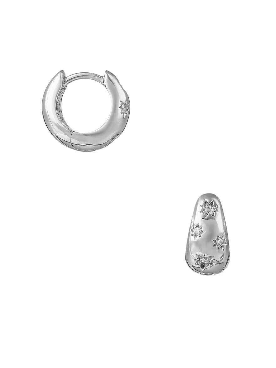 Silver Crystal Engraved Starburst Earrings by Orelia