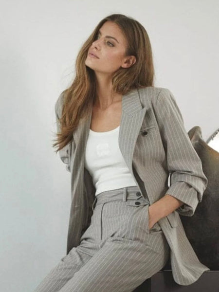 Mink Pinstriped Fitted Blazer by Co Couture