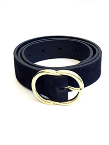 Black Suede Leather Belt Gold Buckle