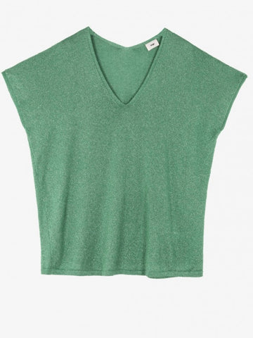 Green Lurex Fine Short Sleeve Knit by Ange