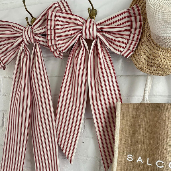 Red Ticking Stripe Bow