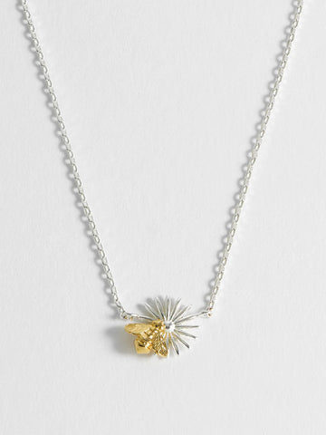 Silver Flower and Bee Necklace by Estella Bartlett