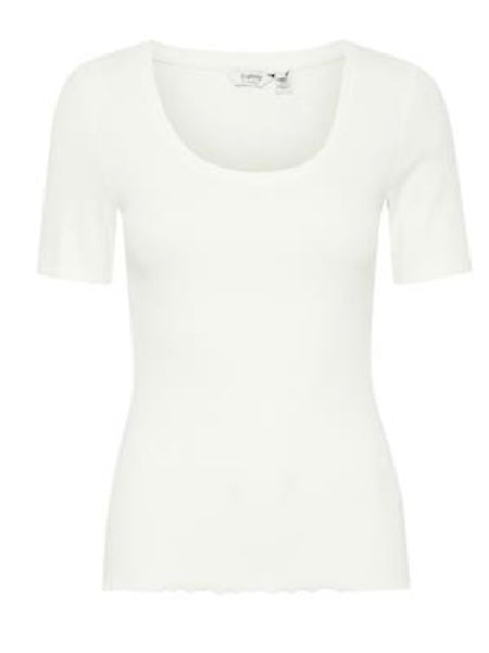 Ecru Ribbed Frill Bottom Tee by B Young