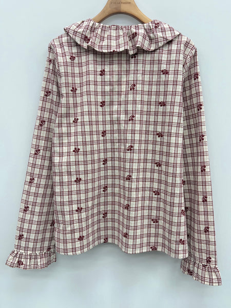 Burgundy Check Sprig Peter Pan Collar Blouse By Lili and Lala