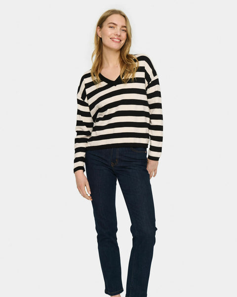 Black & Cream Stripe Jumper By Saint Tropez