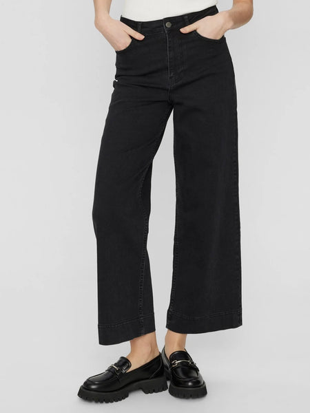 Black Denim Wide Leg Jean (short) by Nümph