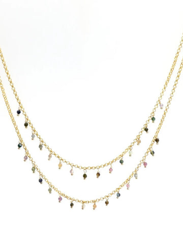 Blue Jade & Grey Tourmaline Semi-Precious Stone Necklace By Annabella Moore.