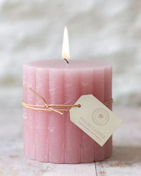 Large Rustic Dusky Pink Scalloped Pillar Candle 100x100mm