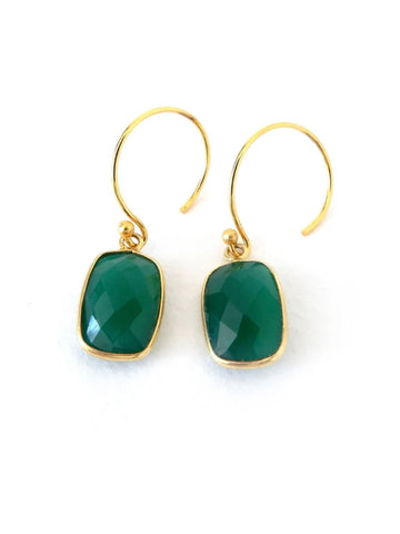 Green Rectangular Onyx Gold Plated Earrings By Annabella Moore