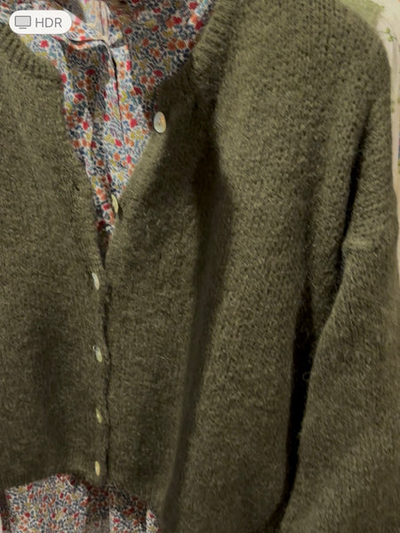 Khaki Mohair Long Sleeve Sleeve Cardigan