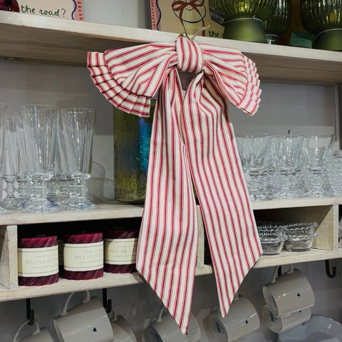 Red Ticking Stripe Bow