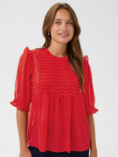 Cherry Red Polka Dot Smock Blouse by Saint Tropez
