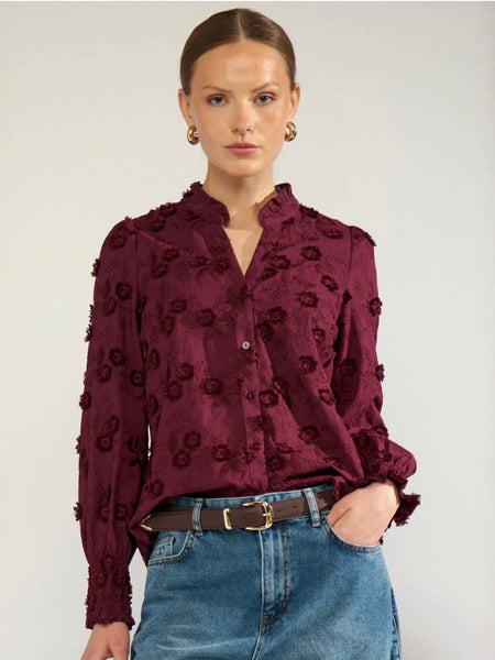 Burgundy Floral Appliqué  Blouse by Nümph