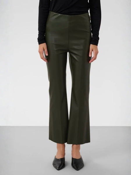Olive Green Faux Leather Trouser by Soaked
