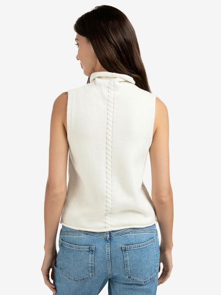 Off White Cable High  Neck Sleeveless Knit  By Yaya