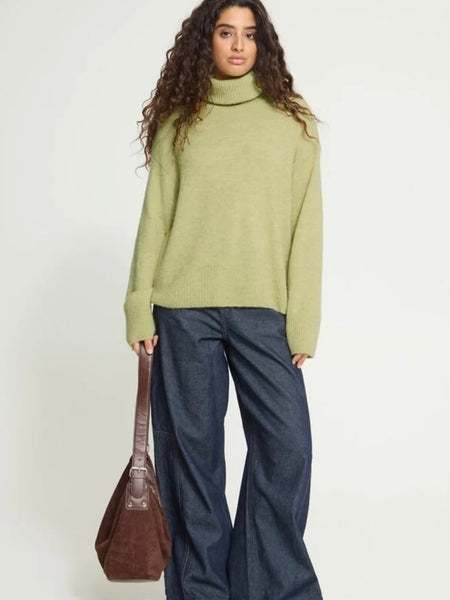 Chartreuse Polo Neck Jumper by Ichi