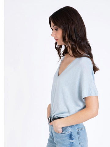 Pale Blue Short Sleeve Lurex Knit by Ange