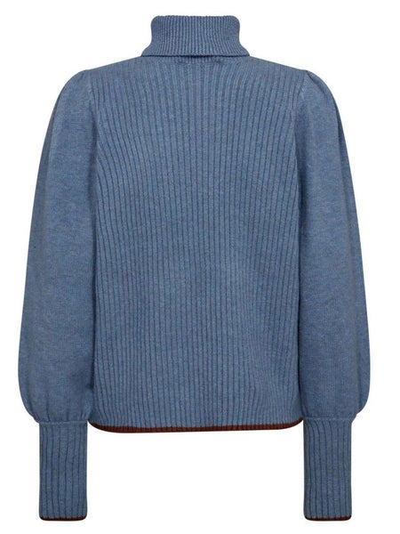 Blue Ribbed Polo Neck Camel Tipping by Co Couture