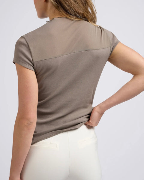 Khaki Sheer Ribbed Top by Yaya