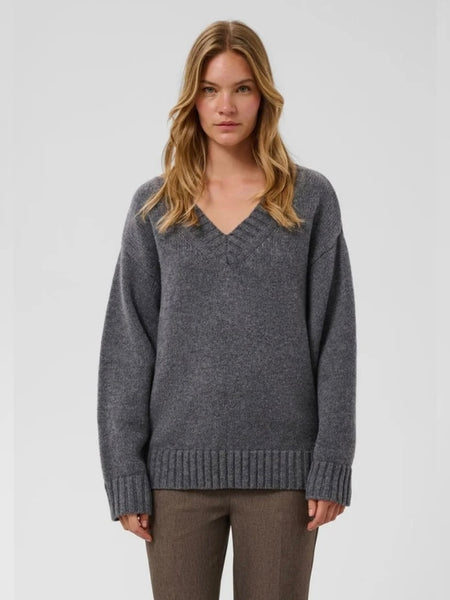 Slate Chunky V Neck Jumper by Soaked