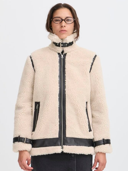 Cream Teddy Aviator Jacket by B Young