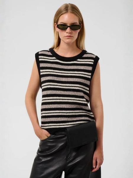 Black Stripe Knitted Tank by Soaked