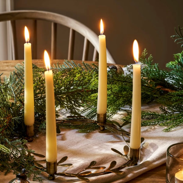 Mistletoe Antique Brass Candle Holder