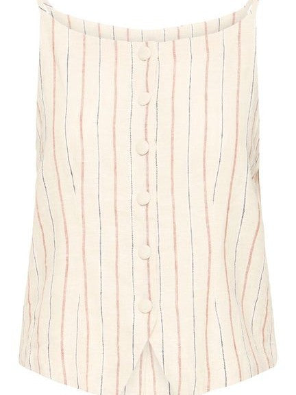 Brown Stripe Linen Mix   Waistcoat by Ichi