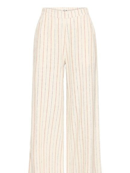 Brown Stripe Linen Mix Wide Leg Trousers by Ichi
