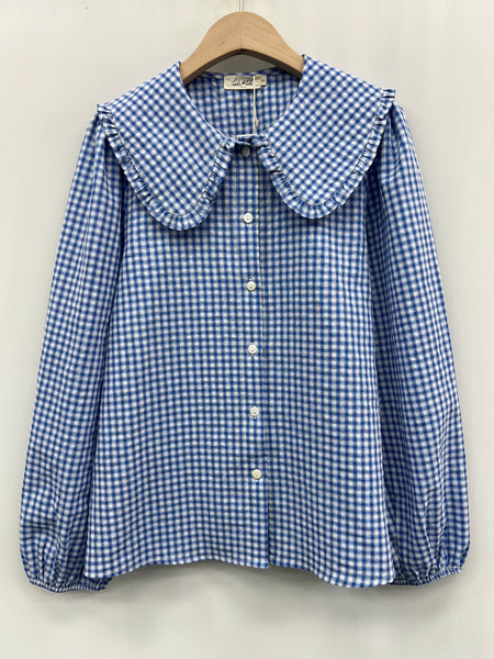Gingham Oversized Collar Blouse By Lili and Lala