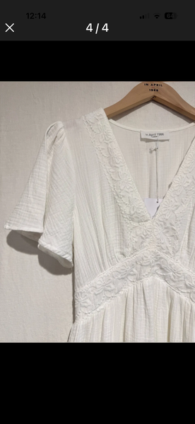 White Cheesecloth Lace Detail Maxi Dress