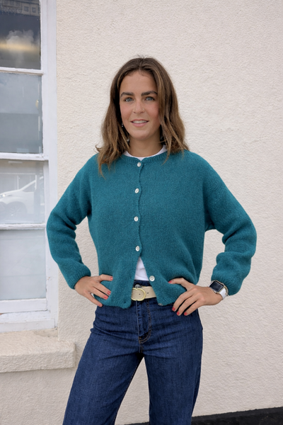 Teal Mohair Long sleeve Cardigan