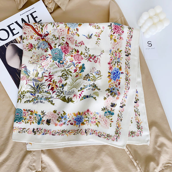 Beige Flower Square Scarf