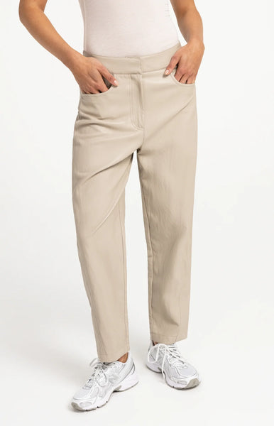 Ecru Faux Leather Carrot Leg Trouser by Yaya
