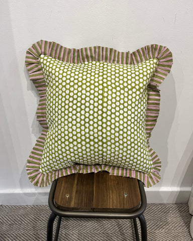 Green Polka Cotton Quilted Cushion