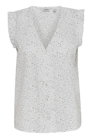 White Floral Sleeveless Blouse by B Young