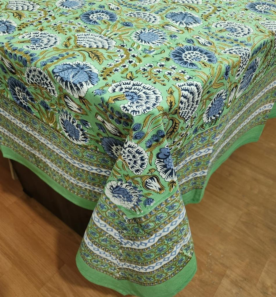 Green Patterned Blockprint Tablecloth