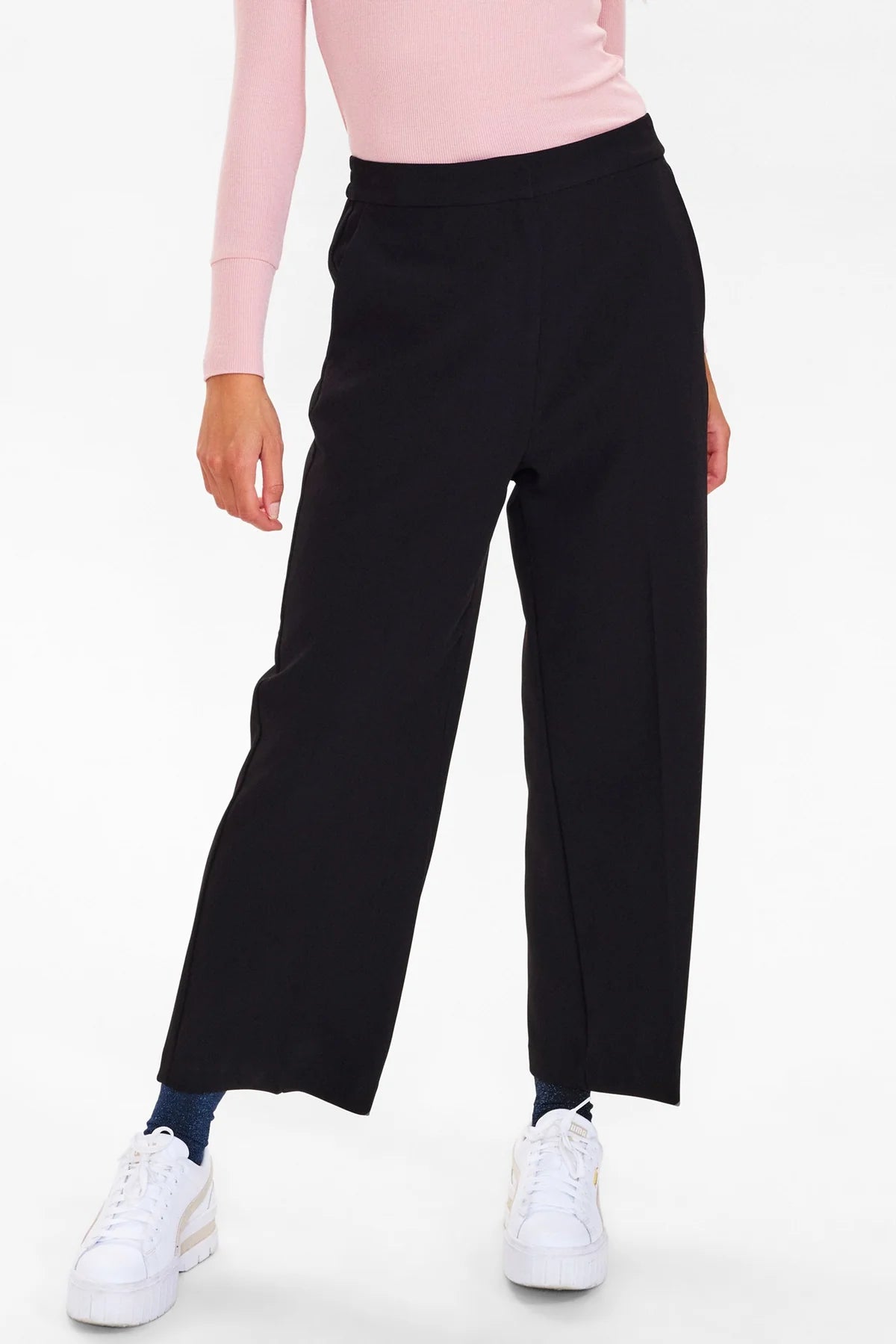 Black Wide Leg Cropped Trouser by Nümph