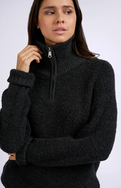 Anthracite Zip Neck Sweater By Yaya