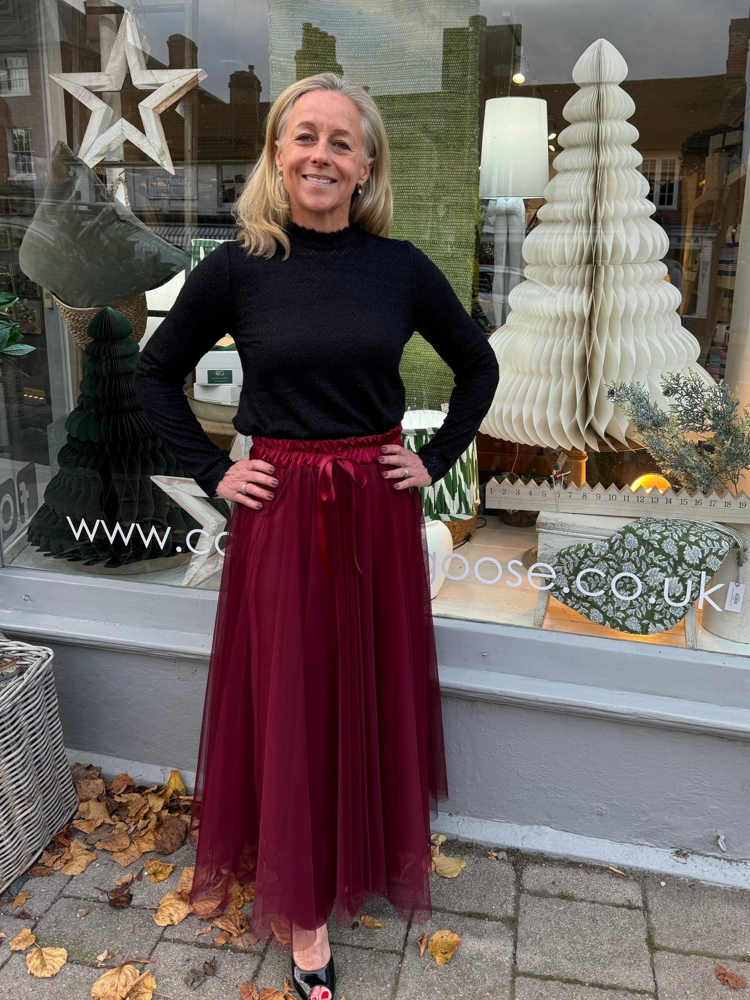 Burgundy Tulle Satin Waist Skirt