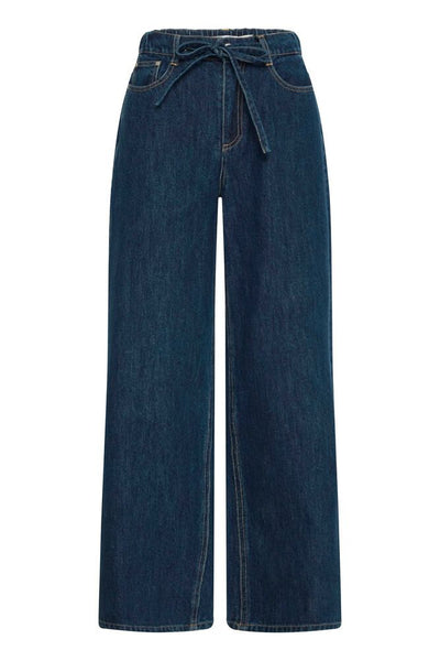 Dark Blue Tie Waist Denim Jeans by B.Young