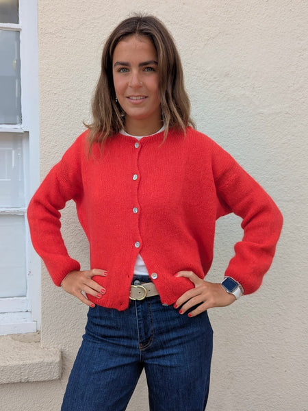 Red Mohair Long Sleeve Sleeve Cardigan