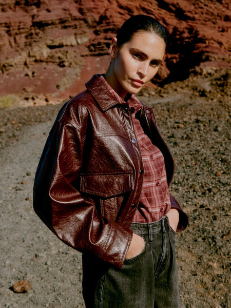 Burgundy Faux Leather Jacket by B Young