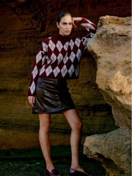Burgundy Faux Leather Skirt by B Young