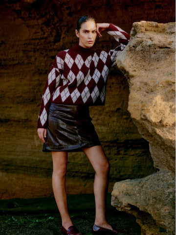 Burgundy Faux Leather Skirt by B Young