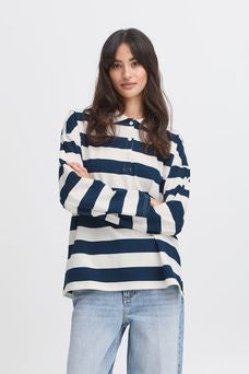 Navy Stripe Polo Sweatshirt by B Young