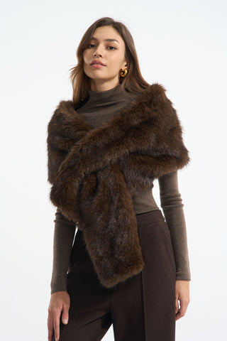 Brown Faux Fur Wrap Scarf