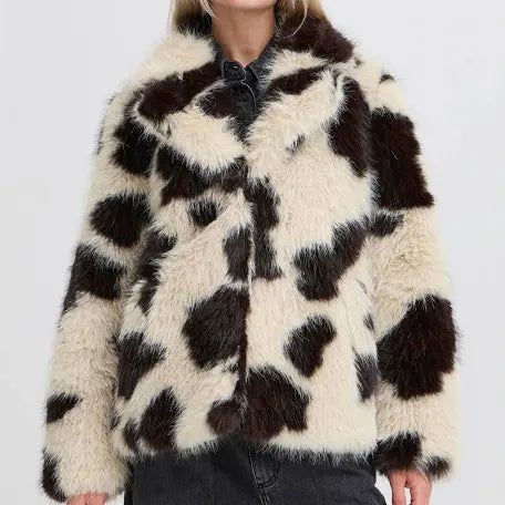 Cow Print Faux Fur Coat by B Young