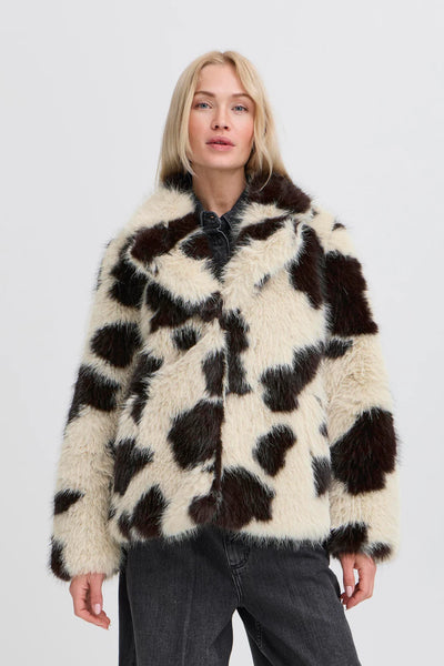 Cow Print Faux Fur Coat by B Young