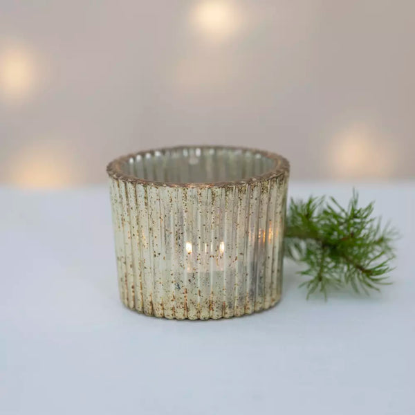 Antique Silver Ribbed Tea light Holder